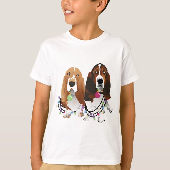 T-shirt Basset Hound Peace Love Joie Noël Design (Devant)