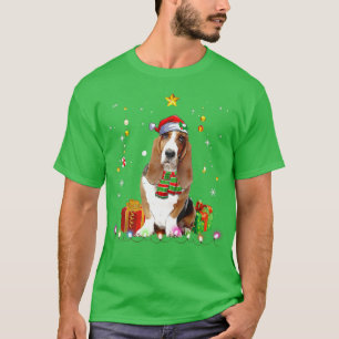T-shirt Basset Hound Père Noël Christmas Tree Lumières Drô