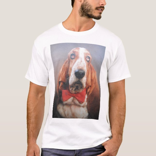 T-Shirt Basset Hound Red Bow Cravate (Devant)