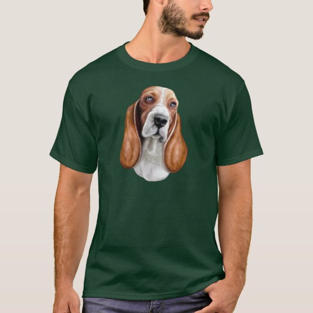 T-shirt Basset Hound rouge et blanc (Devant)