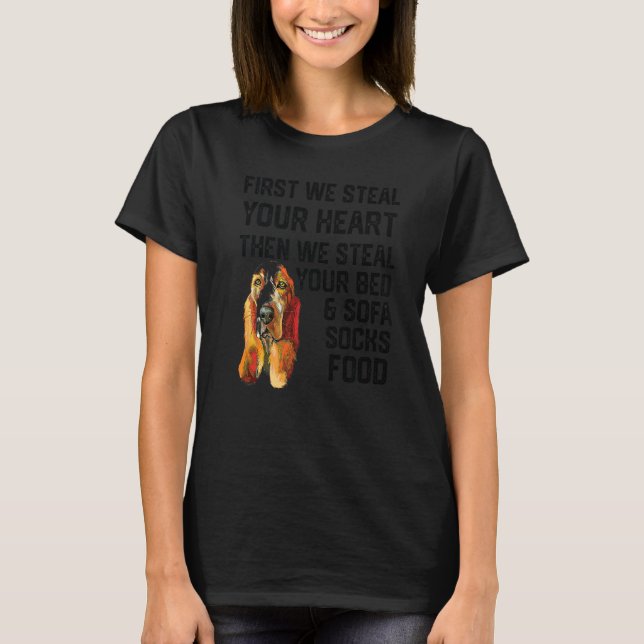 T-shirt Basset Hound Steal Your Heart Steal Your Bed and S (Devant)