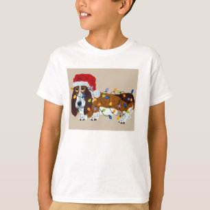 T-shirt Basset Tangled In Christmas Lights