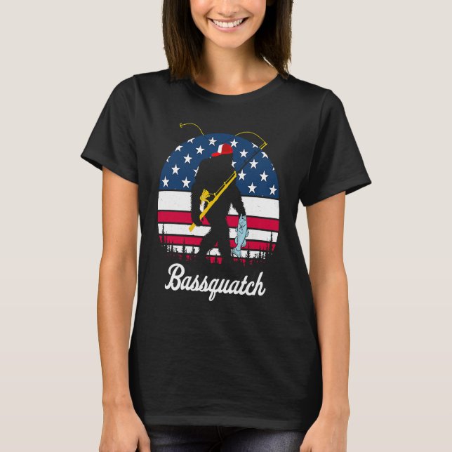 T-shirt Bassquatch Bass Fishing American Flag Fishing (Devant)