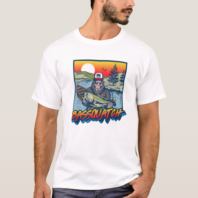 T-shirt Bassquatch ! Funny Bass Fishing Sasquatch Retro 80 (Devant)
