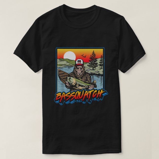 T-shirt Bassquatch Funny Bass Fishing Sasquatch Retro 80s  (Design devant)