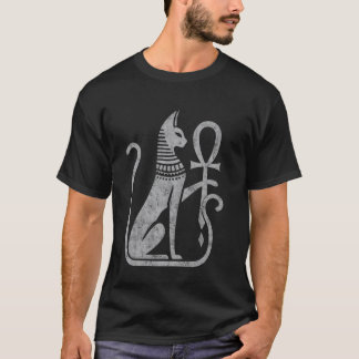 T-shirt Bastet déesse féline égyptienne antique ankh en dé