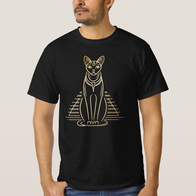 T-shirt Bastet, déesse féline égyptienne devant une pyrami (Devant)