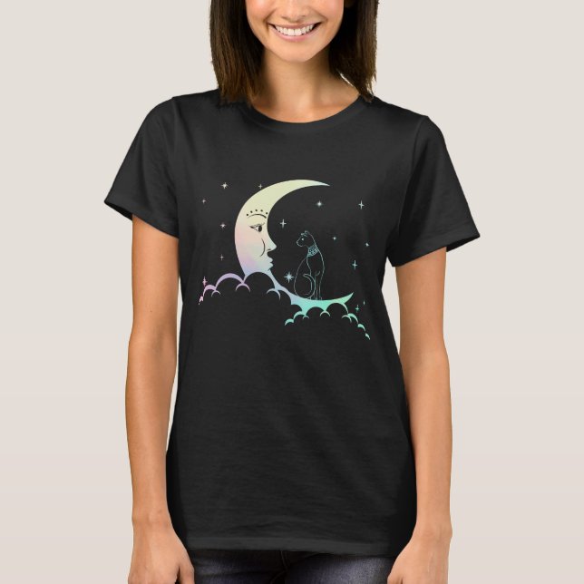 T-shirt Bastet Egypte ancienne Chat Pastel Goth Moon Crois (Devant)