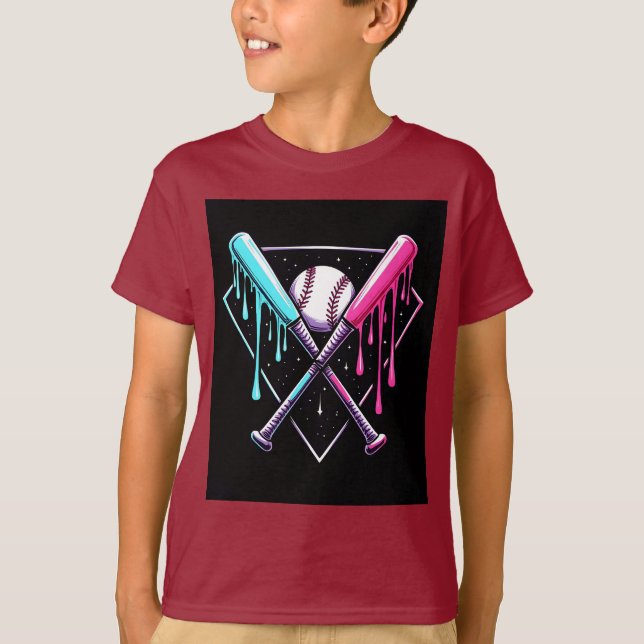 T-shirt Bat de baseball en goutte - Neon Splash Home Plate (Devant)