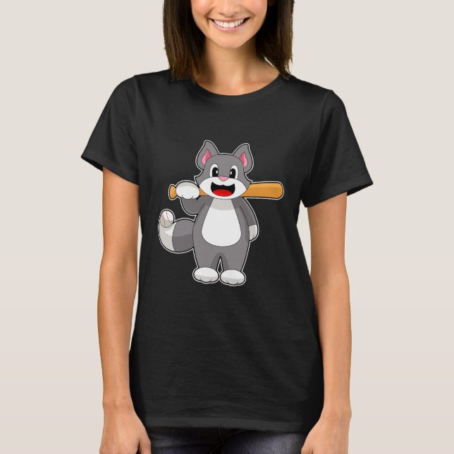 T-shirt Bataille de baseball de chat (Devant)