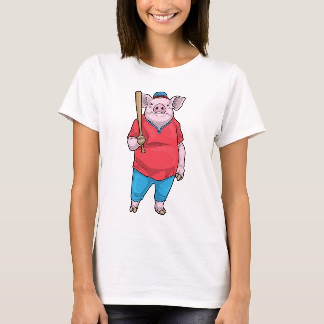 T-shirt Bataille de baseball de cochon (Devant)