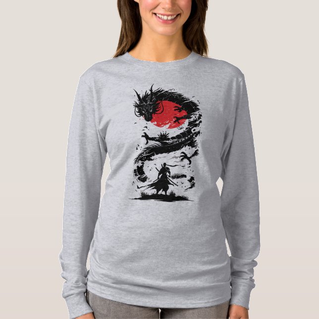 T-shirt Bataille de Samurai Warrior et Dragon (Devant)