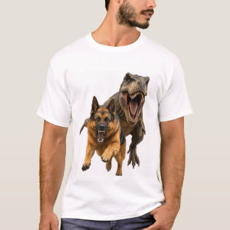 T-Shirt Bataille Épique Chien vs Dinosaure