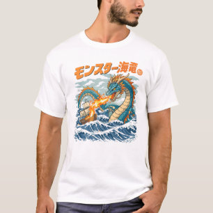 T-shirt Bataille océanique du dragon de mer japonais Kaiju