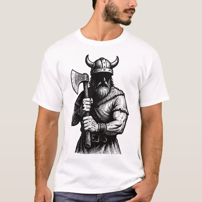 T-shirt Bataille prêt Viking avec une hache, bande dessiné (Devant)