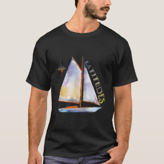 T-shirt Bateau À Voile Aquarelle Avec Compass Et Latitudes