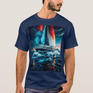 T-shirt Bateau à voile couleur patriotique & baleines