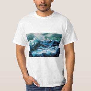 T-shirt Bateau dans la mer dans la tempête