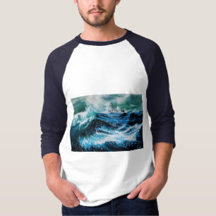 T-shirt Bateau dans la mer dans la tempête