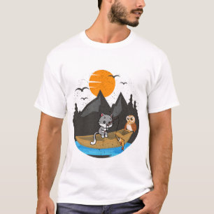 T-shirt Bateau de pêche de chat mignon et de hibou, art de