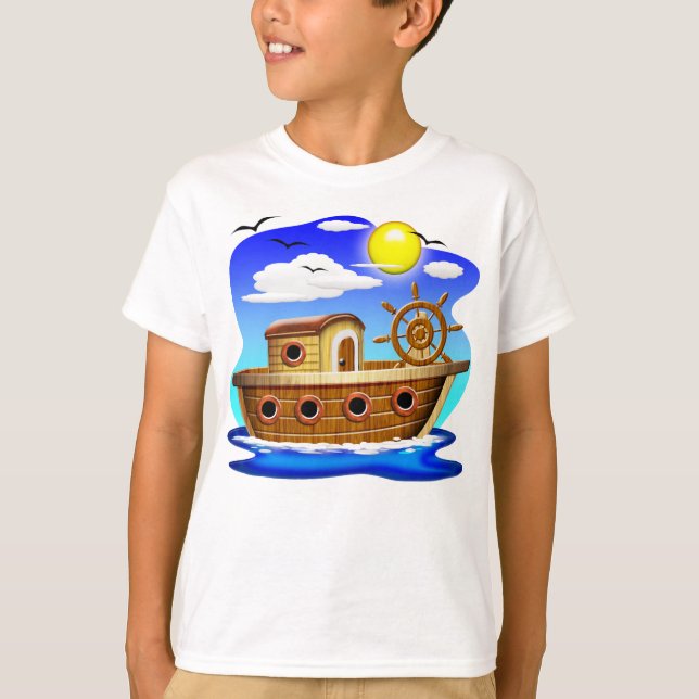 T-shirt Bateau de pêche dessin animé  (Devant)