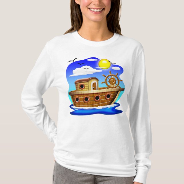 T-shirt Bateau de pêche dessin animé  (Devant)