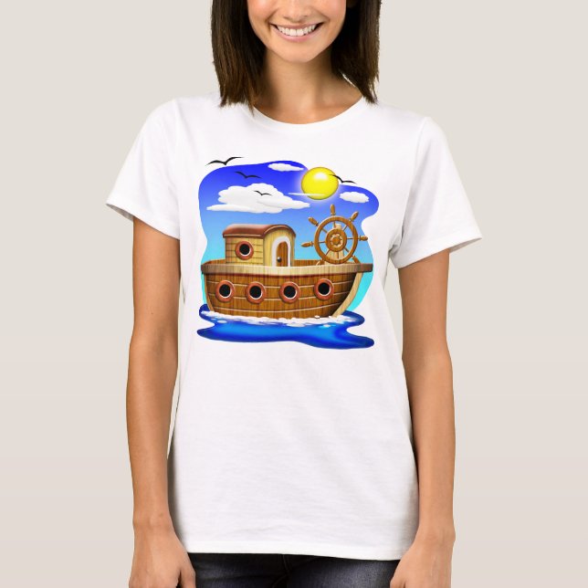 T-shirt Bateau de pêche dessin animé  (Devant)