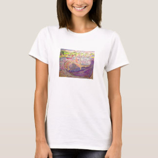 T-shirt bateau de pêche grec au coucher du soleil