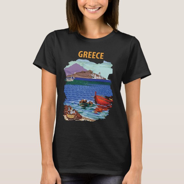 T-shirt Bateau de pêche Grèce Côte bleue Voyage (Devant)