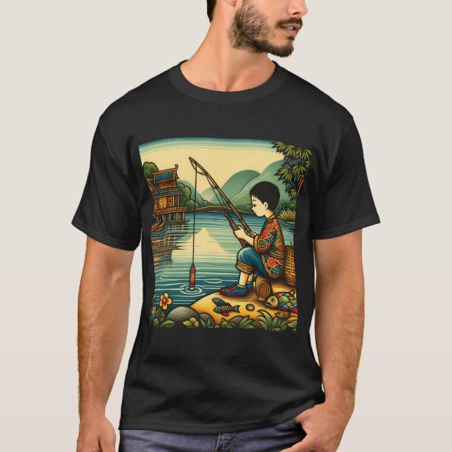T-shirt Bateau de pêche mignon (cercle) (Devant)