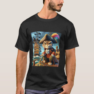 T-shirt Bateau de pirate féerique chat mignon