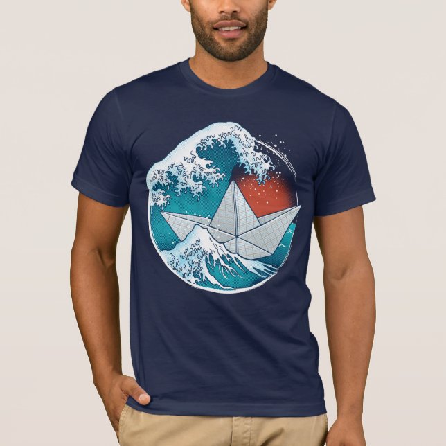T-shirt Bateau en papier et vagues (Devant)