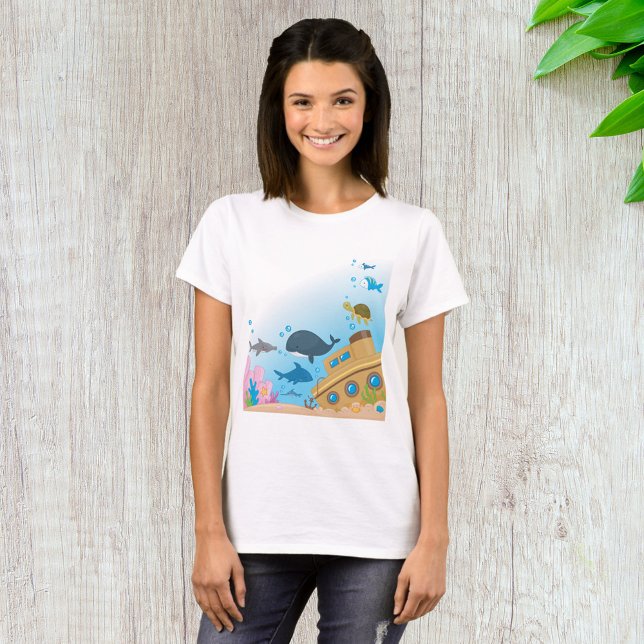 T-shirt Bateau Et Poisson Ensoleillés (Créateur téléchargé)