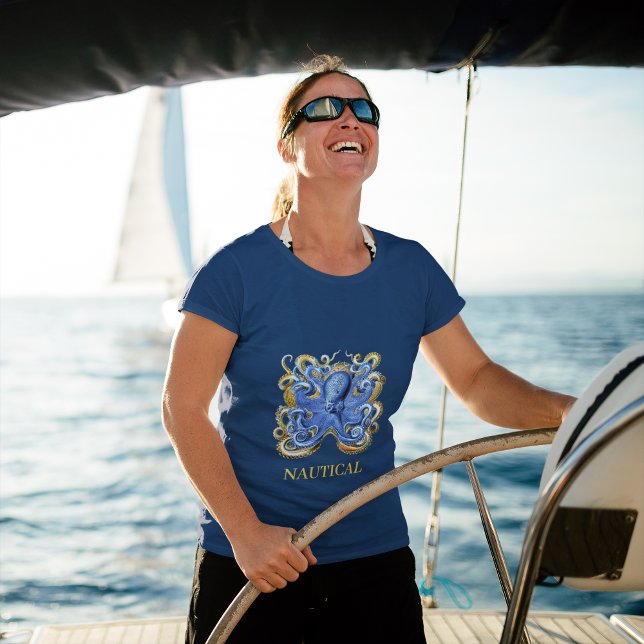 T-shirt Bateau Octopus Elégant Bleu Personnel (Créateur téléchargé)