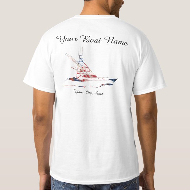 T-shirt Bateau patriotique de pêche sportive de nom fait (Dos)