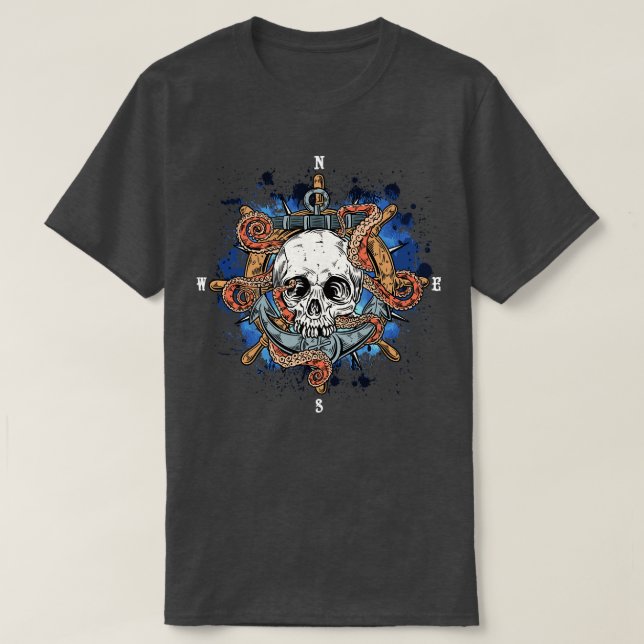 T-shirt Bateau pirate Capitaine Ancre Compass (Design devant)