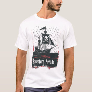 T-shirt Bateau pirate en mer tempérée - Art minimaliste