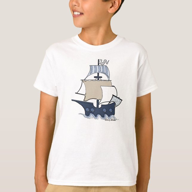 T-shirt bateau pirate pour enfants (Devant)