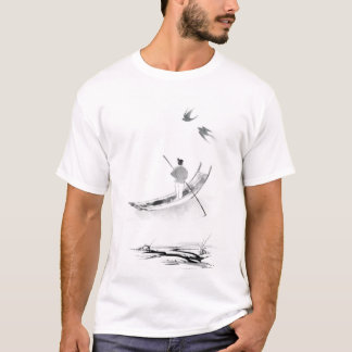 T-shirt "Bateau solitaire en Mist - Art de lavage d'encre