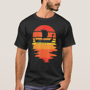 T-shirt Bateau Viking Retro Cool Eau Coucher de soleil Anc