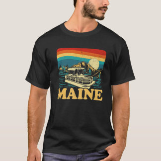 T-shirt Bateau Vintage du lac Maine Sunset Pontoon