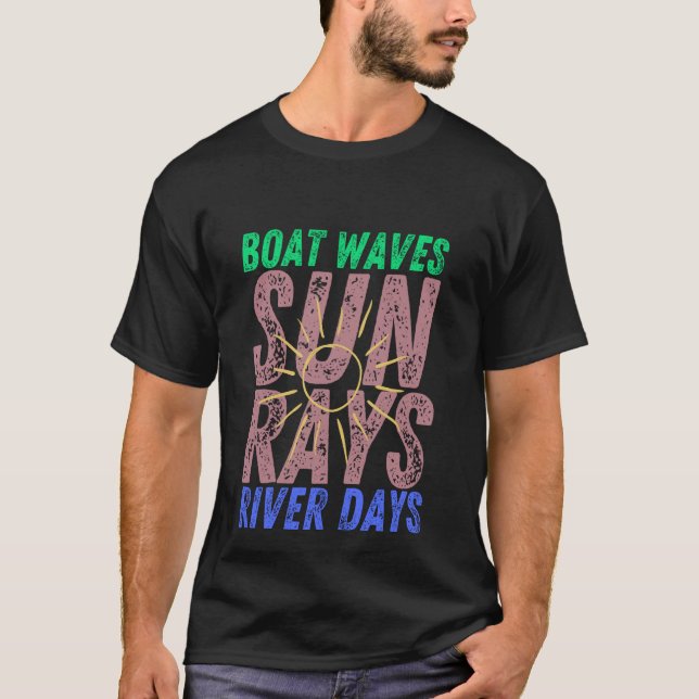T-shirt Bateau Waves Sun Rays River Days Joli Retro Summer (Devant)