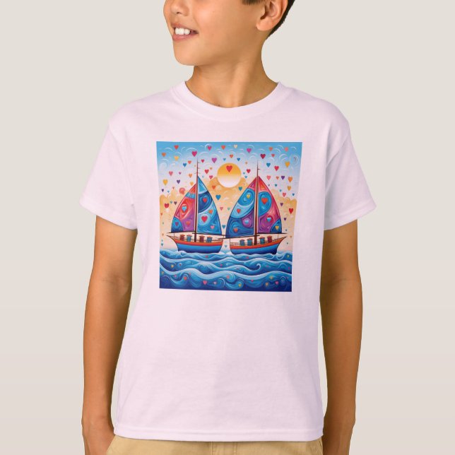 T-shirt Bateaux à voiles avec coeur (Devant)