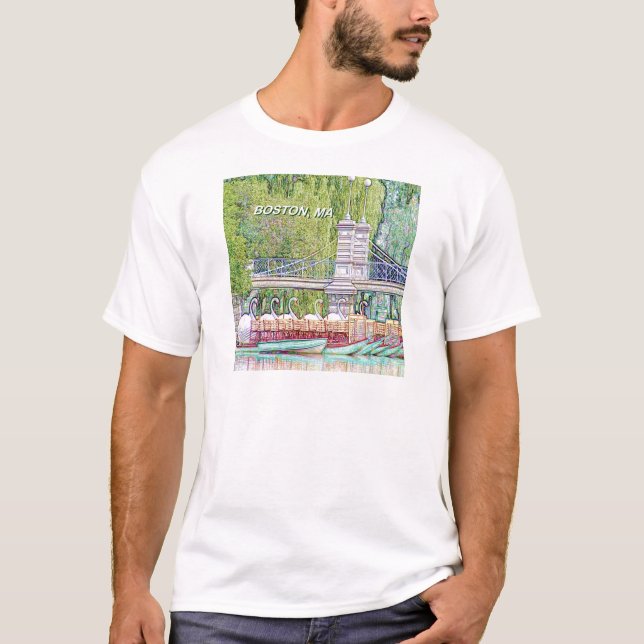 T-shirt Bateaux cygnes de Boston en crayon et filtre d'enc (Devant)