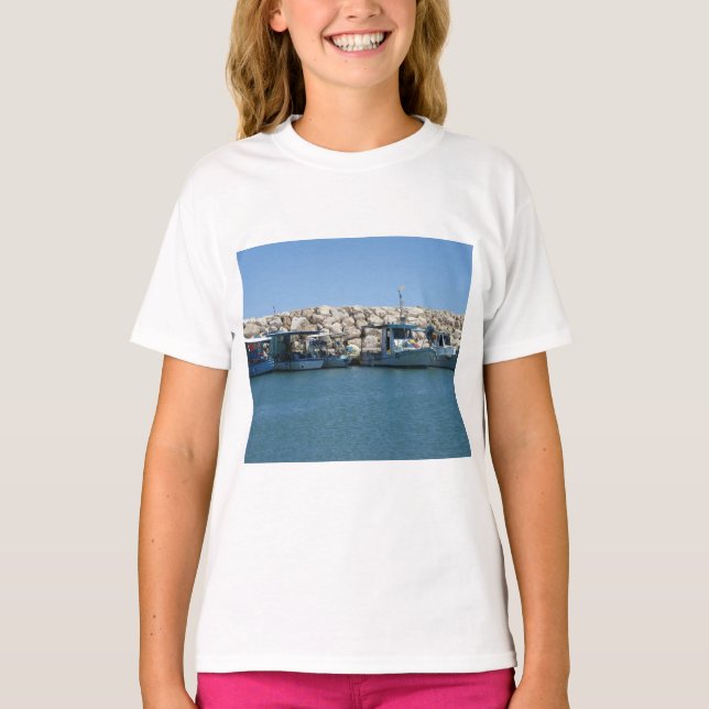 T-shirt Bateaux de pêche méditerranéens en Blue Sea Design (Devant)