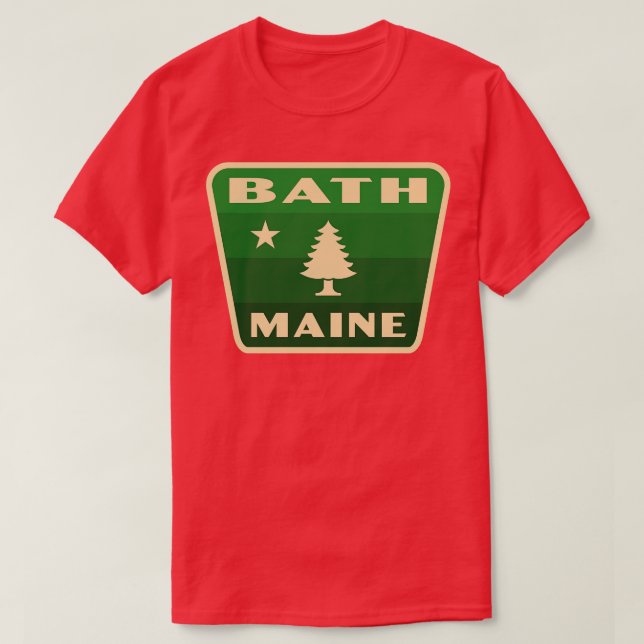 T-shirt Bath Maine Retro Pine Tree Badge vert (Design devant)