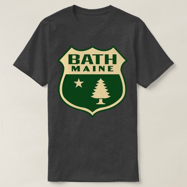 T-shirt Bath Maine Retro Pine Tree Shield Tan (Design devant)