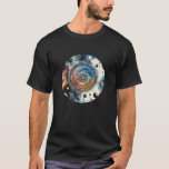 T-shirt Batik futuriste Art cosmique - Design spatial<br><div class="desc">Cette oeuvre fascinante mêle la beauté intemporelle des motifs du batik à un thème cosmique futuriste. Avec des motifs circulaires complexes, des nébuleuses tourbillonnantes et des éléments célestes, le design évoque un sentiment de mystère et d'émerveillement. La riche palette de couleurs de bleus profonds, de rouge vif et d'or brillant...</div>