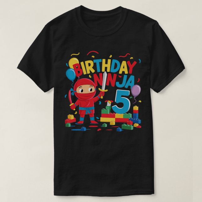 T-shirt Bâtiment de 5 ans Blocs Ninja 5e anniversaire Cade (Design devant)