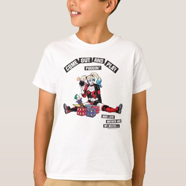 T-shirt Batman | Harley Quinn "Sortez Et Jouez À Puddin" (Devant)